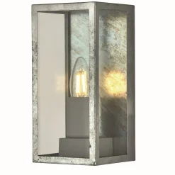 Outlet Searchlight Außenwandlampe IP44 in Silber E27 Glas Metall eckig H: 24 cm
