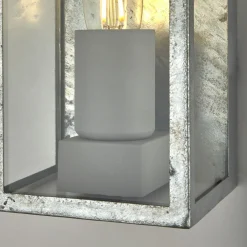 Outlet Searchlight Außenwandlampe IP44 in Silber E27 Glas Metall eckig H: 24 cm