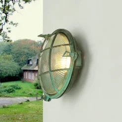 Clearance Lido Außenwandlampe Messing Glas Maritim Ø 21 cm Grün