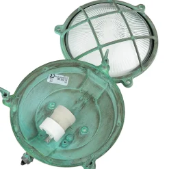 Clearance Lido Außenwandlampe Messing Glas Maritim Ø 21 cm Grün