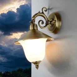 Lido Außenwandlampe Messing Glas Haus Hof Rustikal* Metall Lampen|Messinglampen