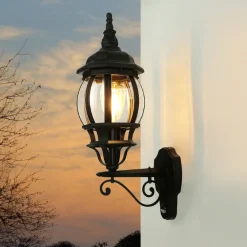 Easylight Außenwandlampe Schwarz E27 H: 54 cm Rustikal Glas Alu* Rustikale Lampen|Rustikale Außenleuchten