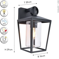 Hot Eco-Light Außenwandleuchte Aluminium Glas H:28,8 cm IP44 Schwarz