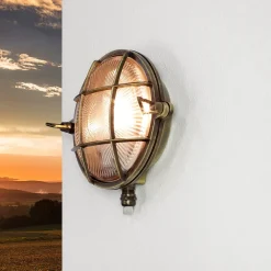 Lido Außenwandleuchte Antik Echt Messing Käfigschirm* Rustikale Lampen|Metall Lampen