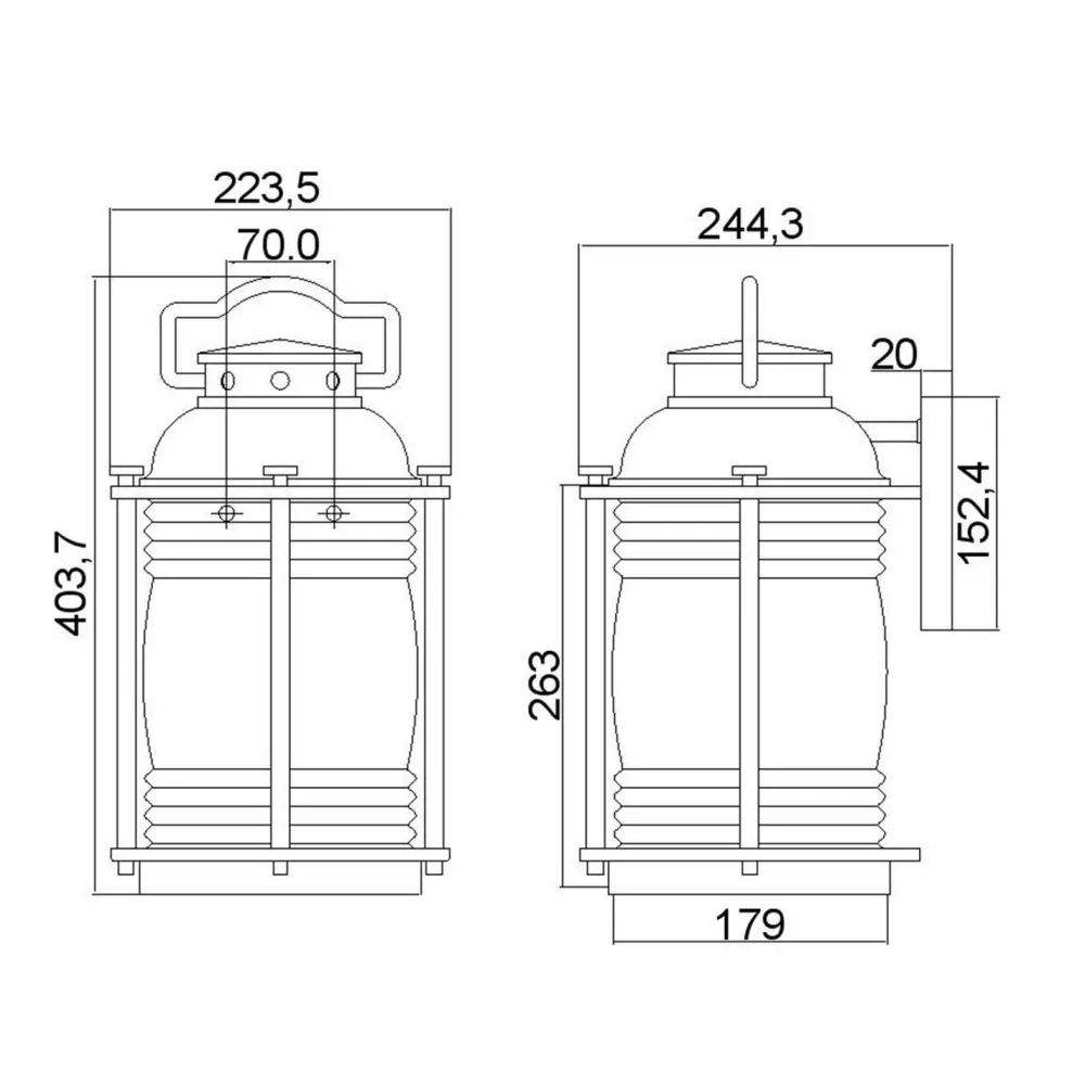 Elstead Außenwandleuchte E27 IP44 40,4 cm hoch Vintage Glas Alum* Außenwandleuchten|Gartenlaternen