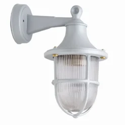 Lido Außenwandleuchte Messing Glas E27 IP64 H: 27 cm Grau SANTORIN* Außenwandleuchten|Messinglampen