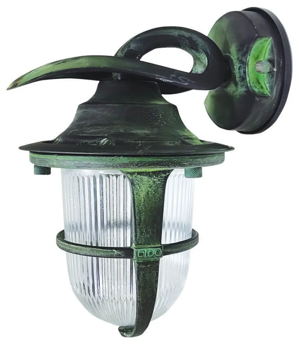 Lido Außenwandleuchte Messing massiv Glas E27 IP64 H: 24 cm KORFU