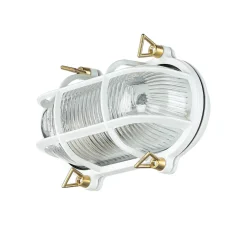 Lido Außenwandleuchte Messing Riffelglas Maritim Weiß* Rustikale Lampen|Metall Lampen