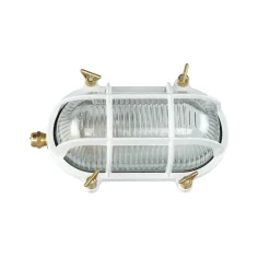 Lido Außenwandleuchte Messing Riffelglas Maritim Weiß* Rustikale Lampen|Metall Lampen