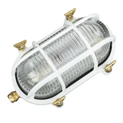 Lido Außenwandleuchte Messing Riffelglas Maritim Weiß* Rustikale Lampen|Metall Lampen