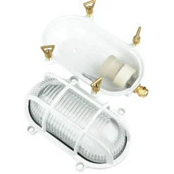 Lido Außenwandleuchte Messing Riffelglas Maritim Weiß* Rustikale Lampen|Metall Lampen