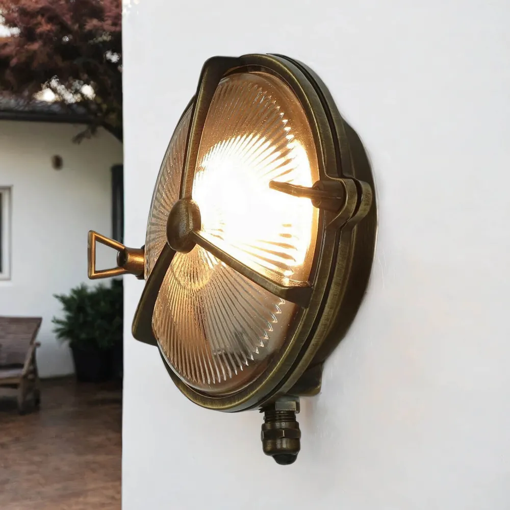 New Lido Außenwandleuchte Rund Messing Glas Maritim IP64 Haus