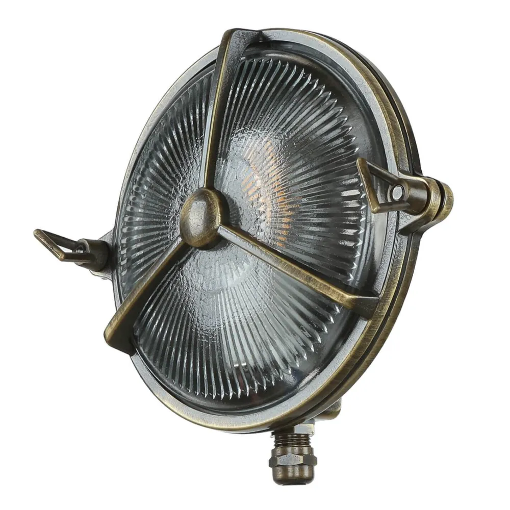 New Lido Außenwandleuchte Rund Messing Glas Maritim IP64 Haus