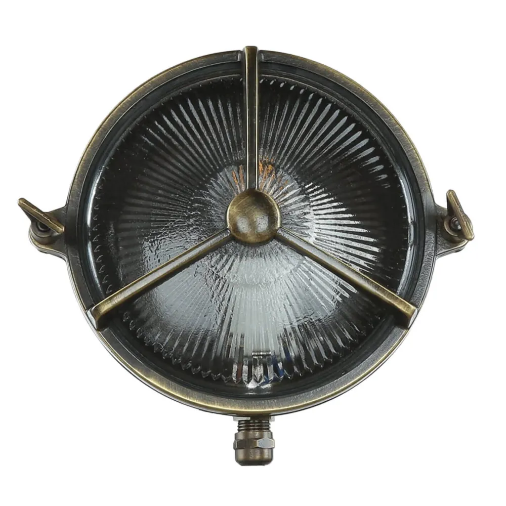 New Lido Außenwandleuchte Rund Messing Glas Maritim IP64 Haus