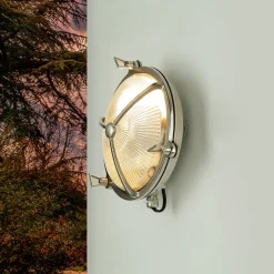 Lido Außenwandleuchte Rund Nickel Echt-Messing Maritim* Außenwandleuchten|Rustikale Lampen