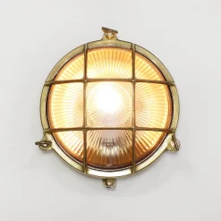 New Lido Außenwandleuchte Rund Terrasse Haus Messing Maritim