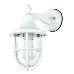 Lido Außenwandleuchte Weiß IP64 Glas Echt-Messing E27* Außenleuchten Antik|Außenleuchten Messing