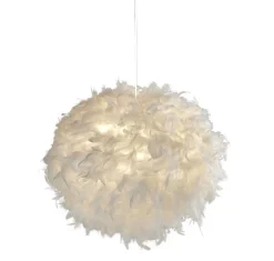 Searchlight Auffällige Pendelleuchte Federn 50 cm rund E27 in Weiß* Wohnzimmerlampen|Metall Lampen