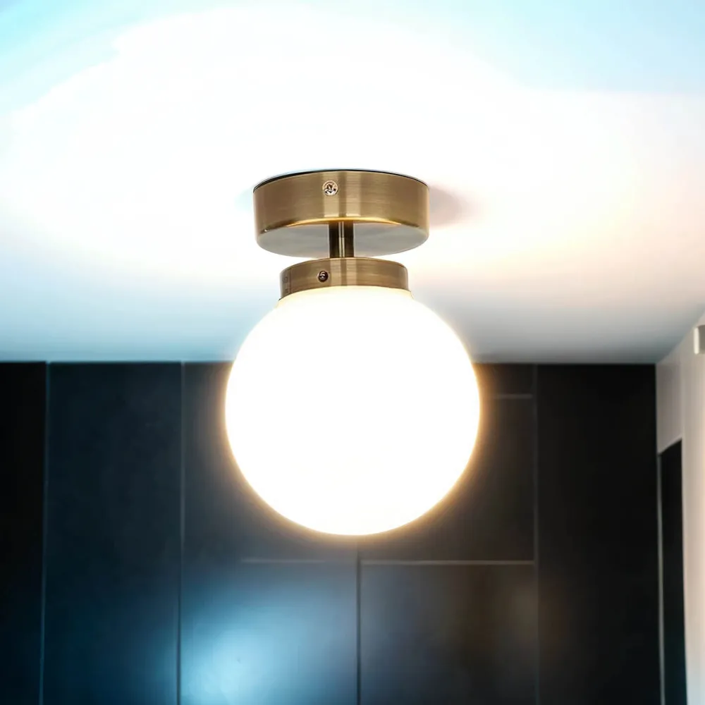 Easylight Badezimmerlampe Decke in Messing Weiß Glas Kugel* Wohnzimmerlampen|Glaslampen