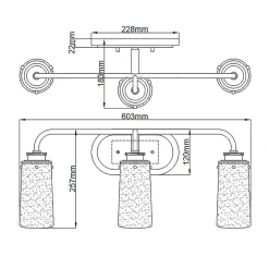 Elstead Badezimmerlampe Spiegel B: 60,3 cm IP44 3x E27 Metall Glas* Glaslampen|Metall Lampen