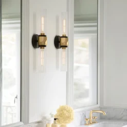 Elstead Badezimmerlampe Wand 56,5 cm breit IP44 2x E27 Metall Glas* Wandleuchten|Flurlampen