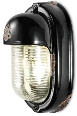 Ferroluce Badlampe Keramik Glas E27 H: 24 cm Schwarz Shabby Antik* Wohnzimmerlampen|Glaslampen
