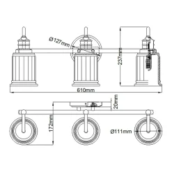 Elstead Badlampe Metall Glas 61 cm breit IP44 G9 3-flammig* Wandleuchten|Badezimmer Lampe