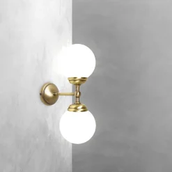 Giovanni Battista Badlampe Wand H: 36 cm 2-flammig E14 Glas Messing* Wandleuchten|Badezimmer Lampe