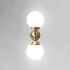 Giovanni Battista Badlampe Wand H: 36 cm 2-flammig E14 Glas Messing* Wandleuchten|Badezimmer Lampe