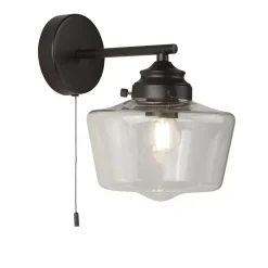 Searchlight Badlampe Wand IP44 Schwarz matt Klar E27 mit Schalter* Glaslampen|Jugendstil Lampen