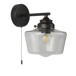 Searchlight Badlampe Wand IP44 Schwarz matt Klar E27 mit Schalter* Glaslampen|Jugendstil Lampen