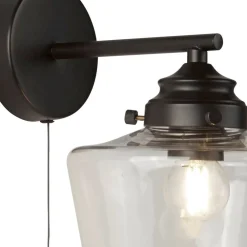 Searchlight Badlampe Wand IP44 Schwarz matt Klar E27 mit Schalter* Glaslampen|Jugendstil Lampen