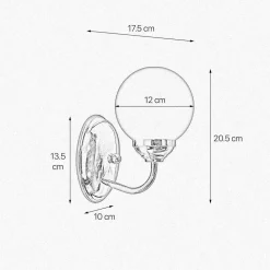 Giovanni Battista Badlampe Wand Messing Glas Kugelschirm E14 H: 20,5 cm* Wandleuchten|Badezimmer Lampe