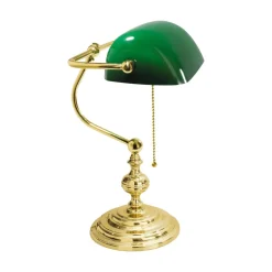 Clearance Giovanni Battista Bankerlampe 39 cm E27 Messing Glas Zugschalter Grün