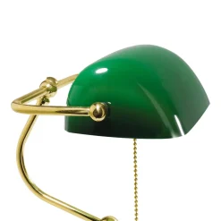 Clearance Giovanni Battista Bankerlampe 39 cm E27 Messing Glas Zugschalter Grün