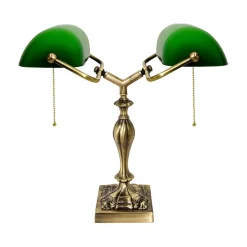 Clearance Giovanni Battista Bankerlampe 42,5 cm 2-flammig E27 Echt-Messing Zugschalter