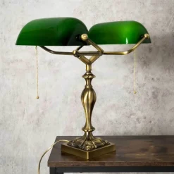 Clearance Giovanni Battista Bankerlampe 42,5 cm 2-flammig E27 Echt-Messing Zugschalter