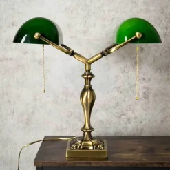 Clearance Giovanni Battista Bankerlampe 42,5 cm 2-flammig E27 Echt-Messing Zugschalter