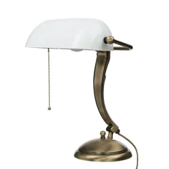 Giovanni Battista Bankerlampe Bronze aus Messing mit Schirm Weiß* Schreibtischlampen|Glaslampen