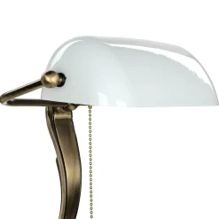 Giovanni Battista Bankerlampe Bronze aus Messing mit Schirm Weiß* Schreibtischlampen|Glaslampen