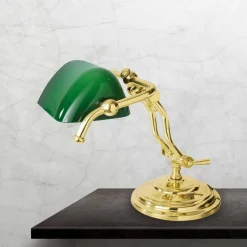 Giovanni Battista Bankerlampe E14 23 cm in Messing poliert Grün Glas* Tischlampen|Bürolampen