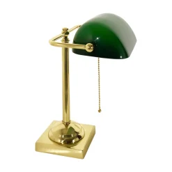 Clearance Giovanni Battista Bankerlampe E27 34 cm Messing Glas Zugschalter schwenkbar