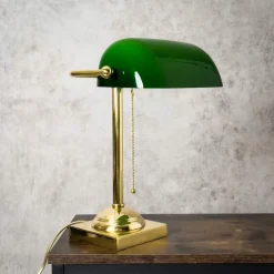 Clearance Giovanni Battista Bankerlampe E27 34 cm Messing Glas Zugschalter schwenkbar