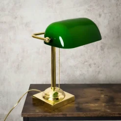 Clearance Giovanni Battista Bankerlampe E27 34 cm Messing Glas Zugschalter schwenkbar