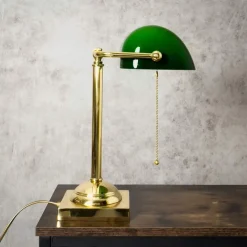 Clearance Giovanni Battista Bankerlampe E27 34 cm Messing Glas Zugschalter schwenkbar