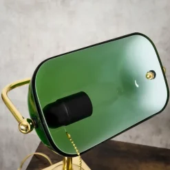 Clearance Giovanni Battista Bankerlampe E27 34 cm Messing Glas Zugschalter schwenkbar