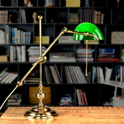 Giovanni Battista Bankerlampe Grün aus Echt Messing Poliert* Glaslampen|Metall Lampen