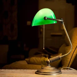 Giovanni Battista Bankerlampe Grün aus Messing in Bronze Rustikal* Schreibtischlampen|Glaslampen