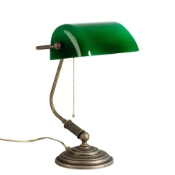 Giovanni Battista Bankerlampe Grün aus Messing in Bronze Rustikal* Schreibtischlampen|Glaslampen