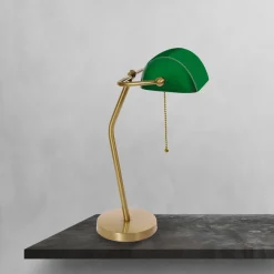 Hot Giovanni Battista Bankerlampe Grün Bronze H: 47 cm Messing Glas massiv